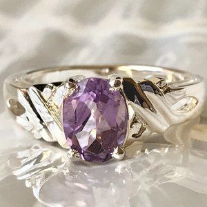Vintage Silver Purple Amethyst Cocktail Ring Size 6 8 9 Plated Oval Cut Gemstone